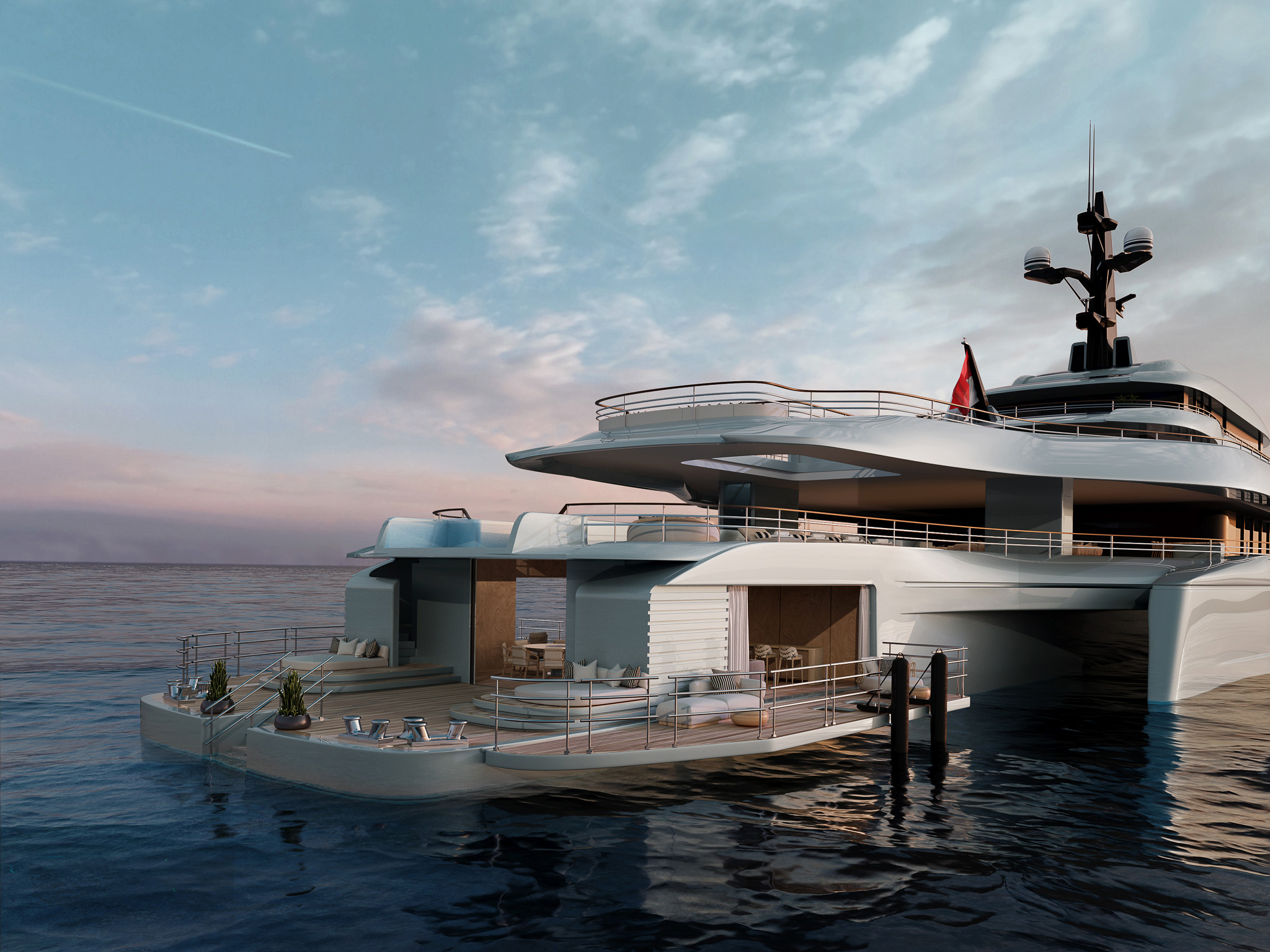 BMT and Oceanco's Lateral Naval Architects debuts new 140m trimaran yacht concept