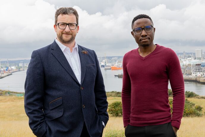 L-R RAB-Microfluidics director of commercialisation Jamie Grant and CEO Dr Rotimi Alabi pictured in Aberdeen.jpg